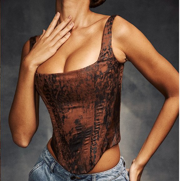 House of CB Tops - HOUSE OF CB 'Rafa' Antique Copper Satin Longline Corset